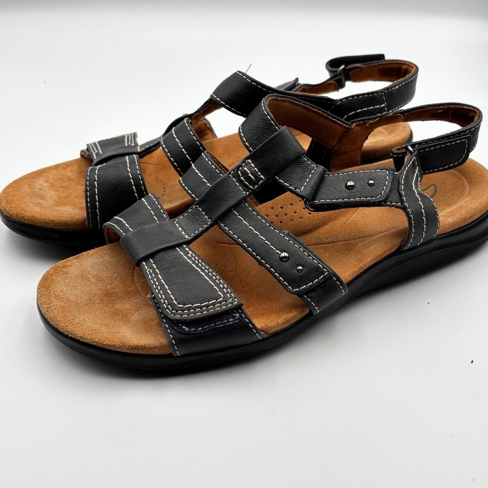 Clarks Leisa Janna Black Leather Strappy Comfort Walking Sandals Womens 10W